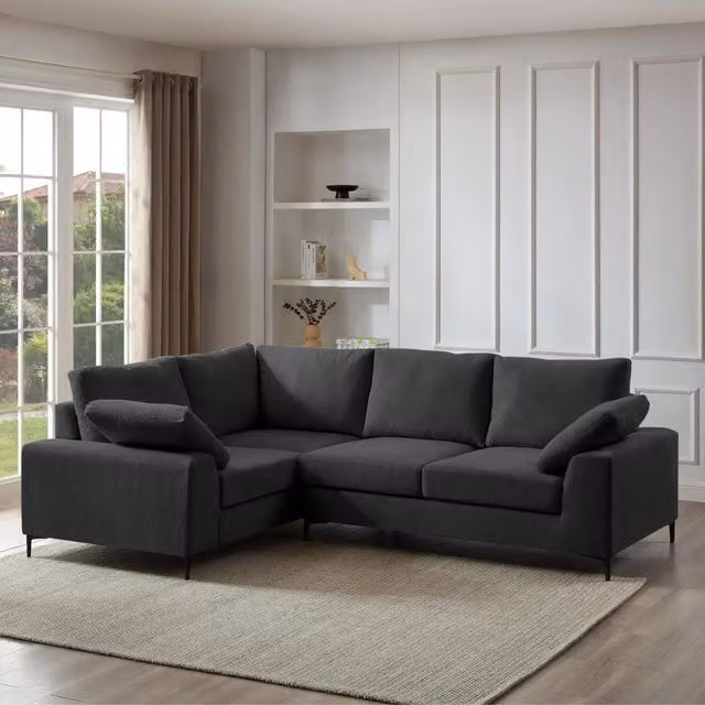 Nora Left-Hand Corner Sofa in Anthracite Grey Fabric, W/D/H: 266 x 197 x 92 cm