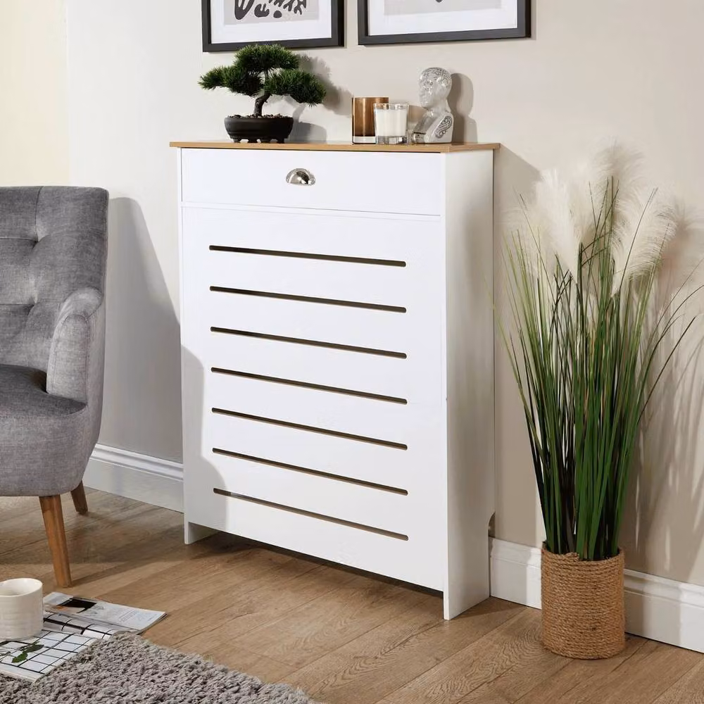 FORGEVIO Modern White MDF Grill Cover Shelf Cabinet with Drawer – 2