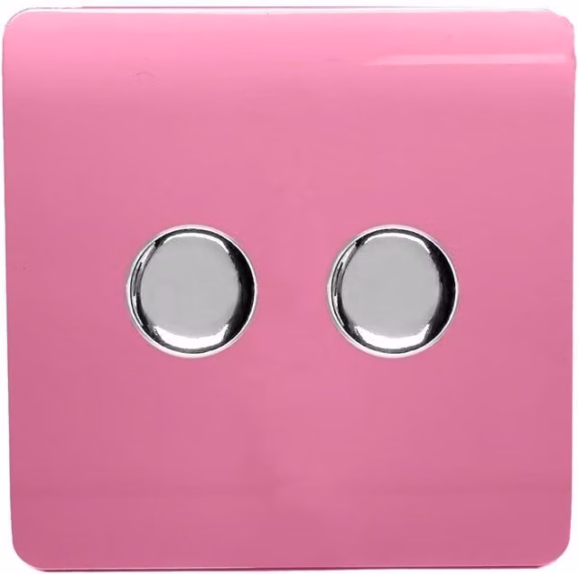 Trendi Modern Glossy Tactile 2 Gang 2 Way 120w LED Dimmer Switch in Pink and Chrome