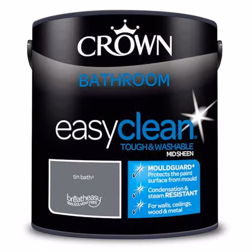 Crown Easyclean Mould Resistant Bathroom Paint, Grey, 2.5L – 3