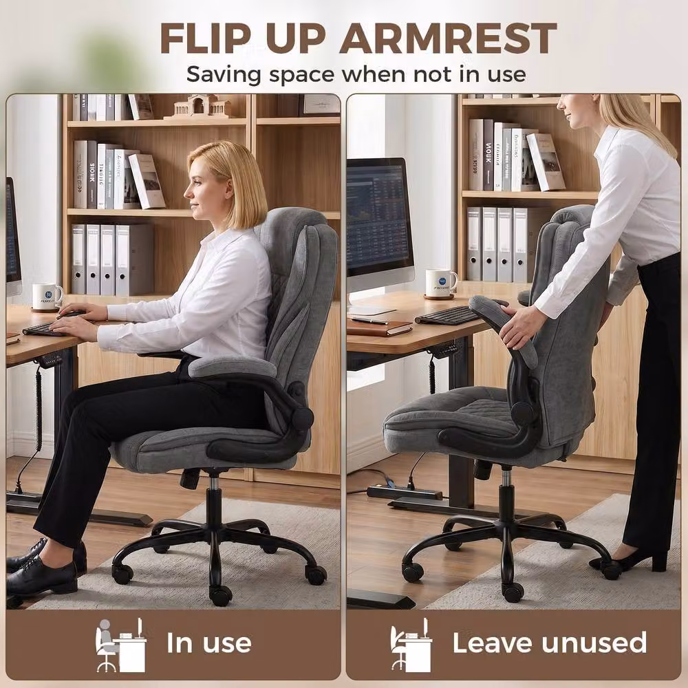 STILVORA Grey Fabric Task Chair with Swivel Function and Armrests – 8