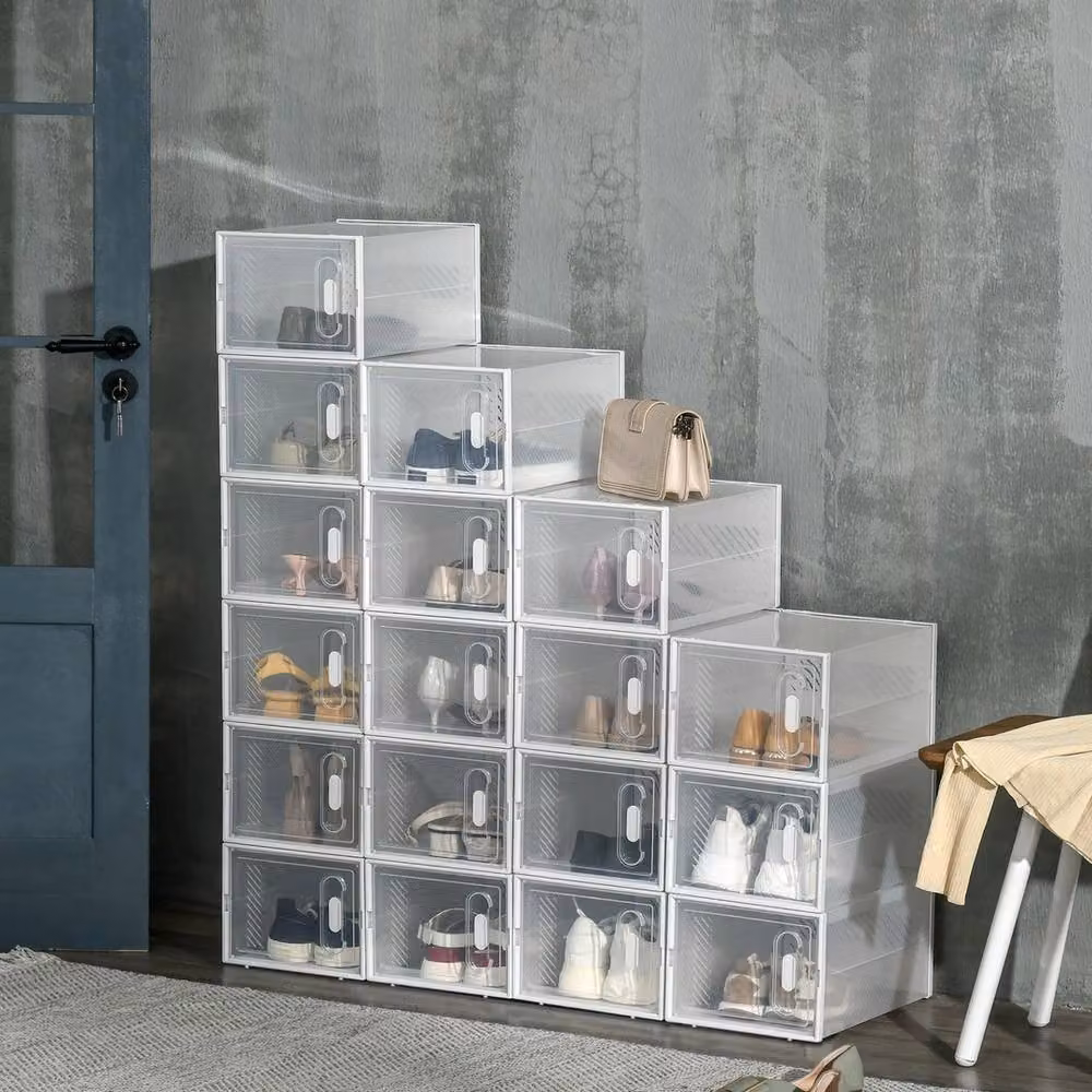 VOGREX 18 Pack Clear Stackable Shoe Boxes in White, W: 35.0 cm, D: 19.0 cm, H: 25.0 cm – 2