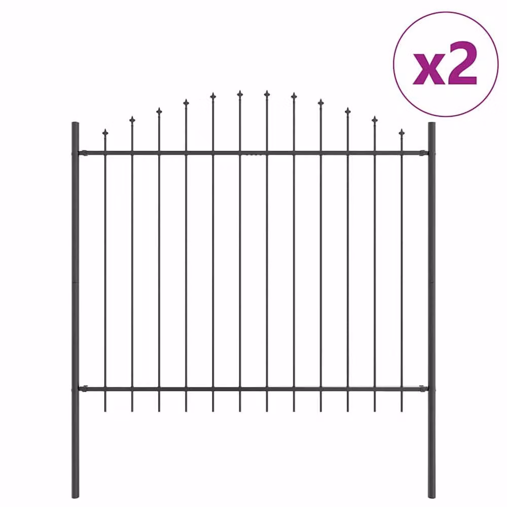 Berkfield Home Stylish Grey Steel Garden Fence with Hoop Top, W: 3.4 m, H: 1.25 m – 3