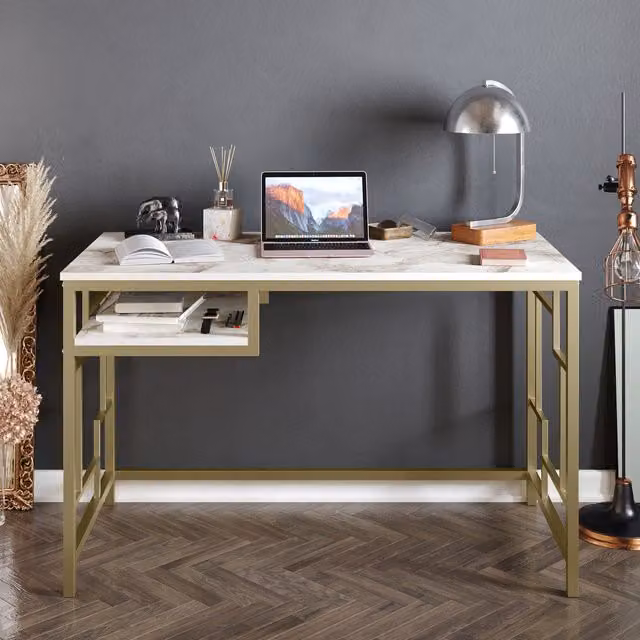 Decorotika Victory Computer Desk in White and Gold