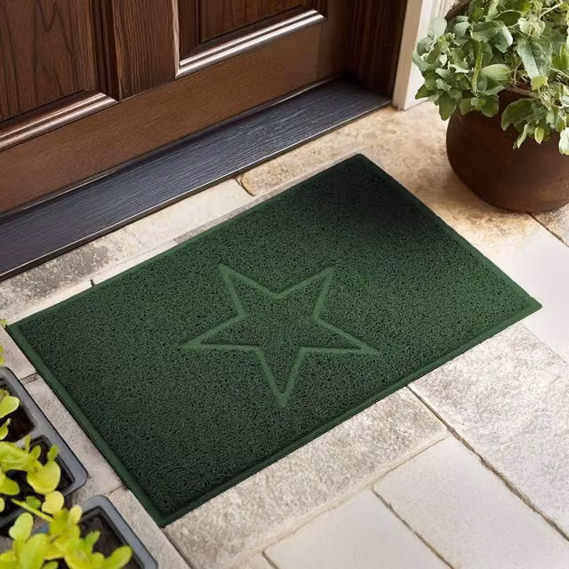 Nicoman Green Star Embossed PVC Spaghetti Door Mat, W: 45 cm, D: 75 cm