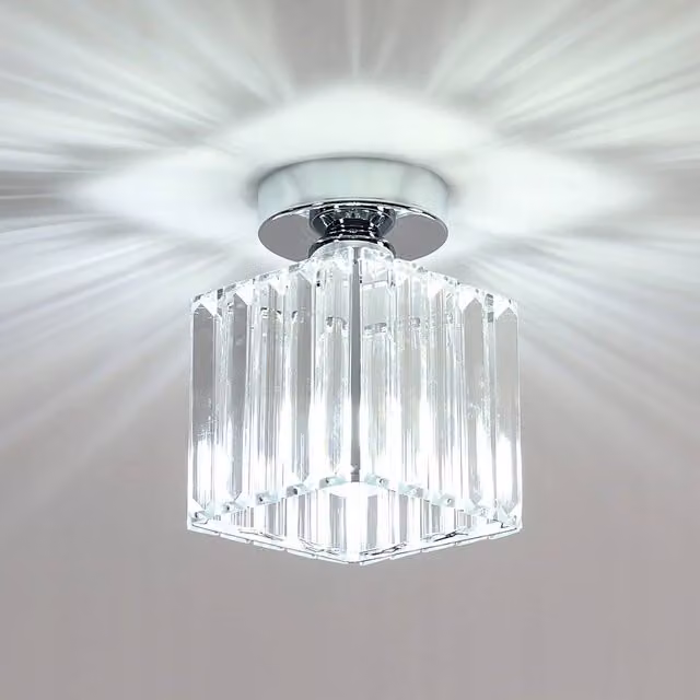 COMELY Square K9 Crystal Ceiling Light Chandelier in Silver with E27 Socket