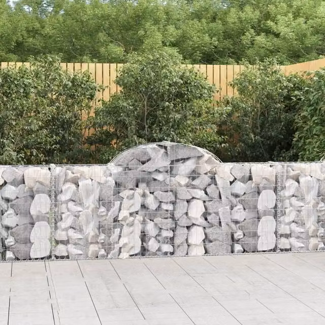 Berkfield Home Arched Gabion Baskets, 8 Piece Set, Silver Galvanised Steel, W: 200 cm, D: 30 cm, H: 80-100 cm – 1