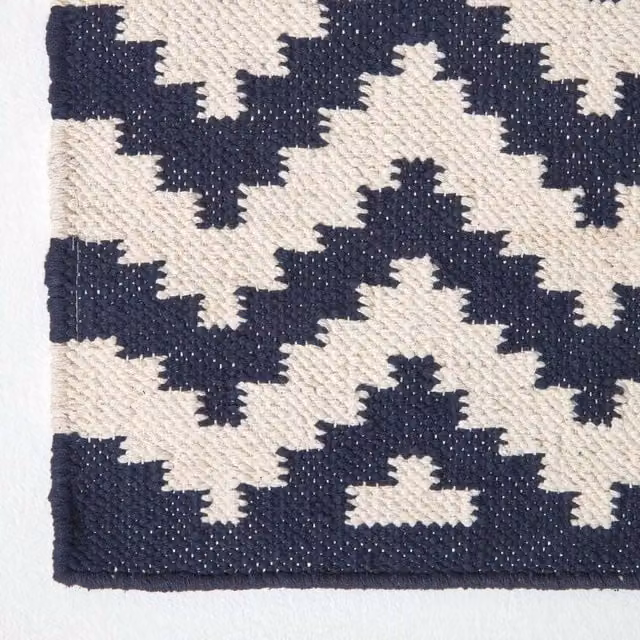 Homescapes Casablanca Handwoven Zig Zag Pattern Kilim Rug in Blue, White and Black, W: 150 cm