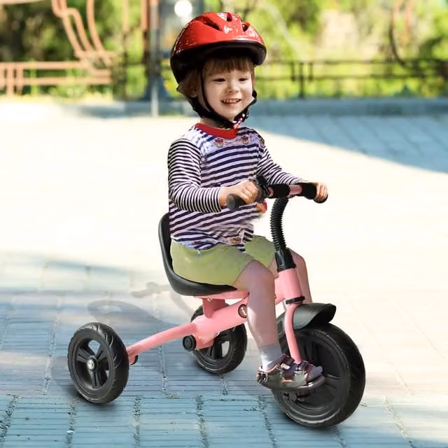 HOMCOM Pink Toddler Tricycle with Adjustable Seat and Bell