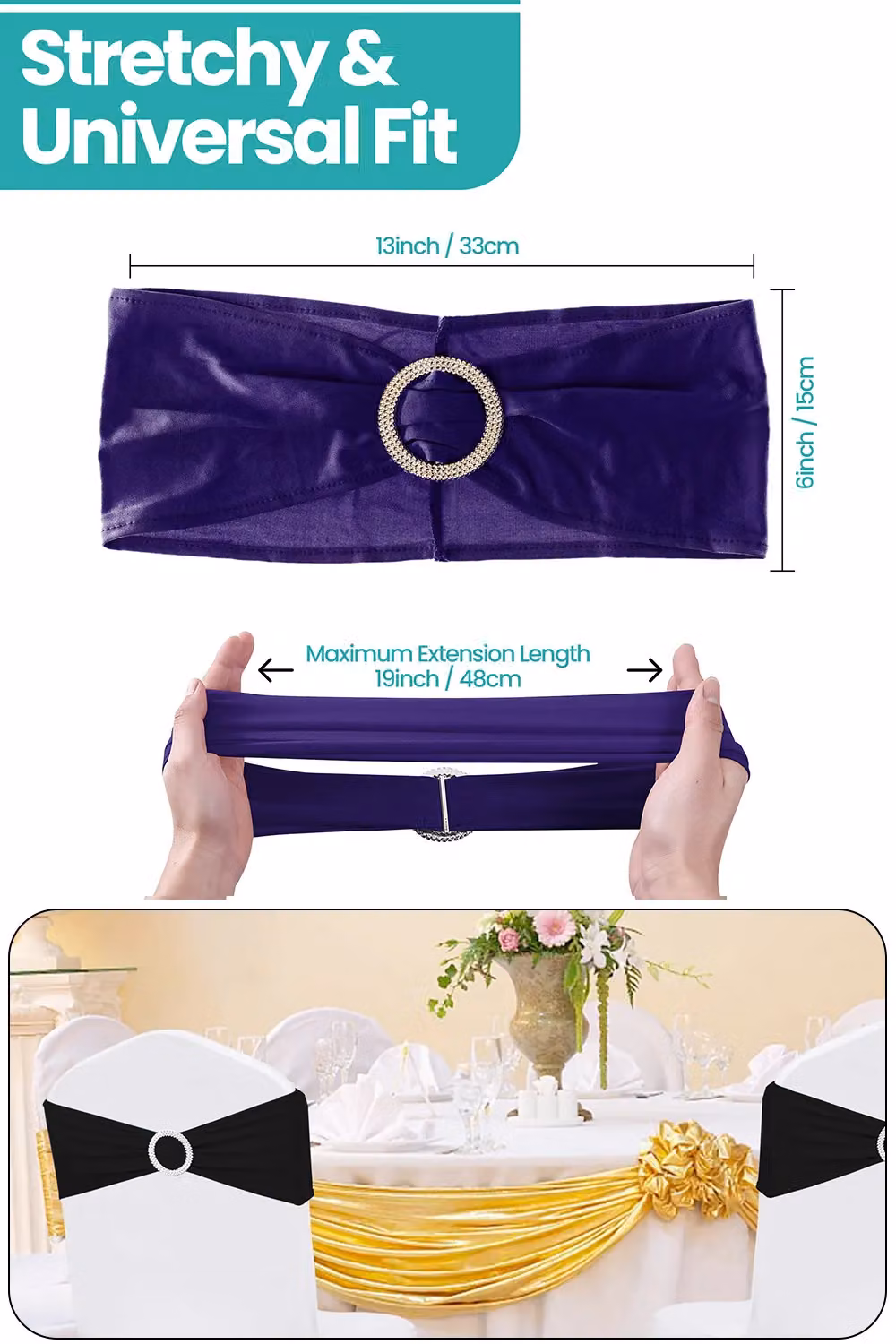 Glamour Purple Spandex Chair Bands with Slider Buckle, 10-Piece Set of Stretchy Elastic Chair Sashes – 1