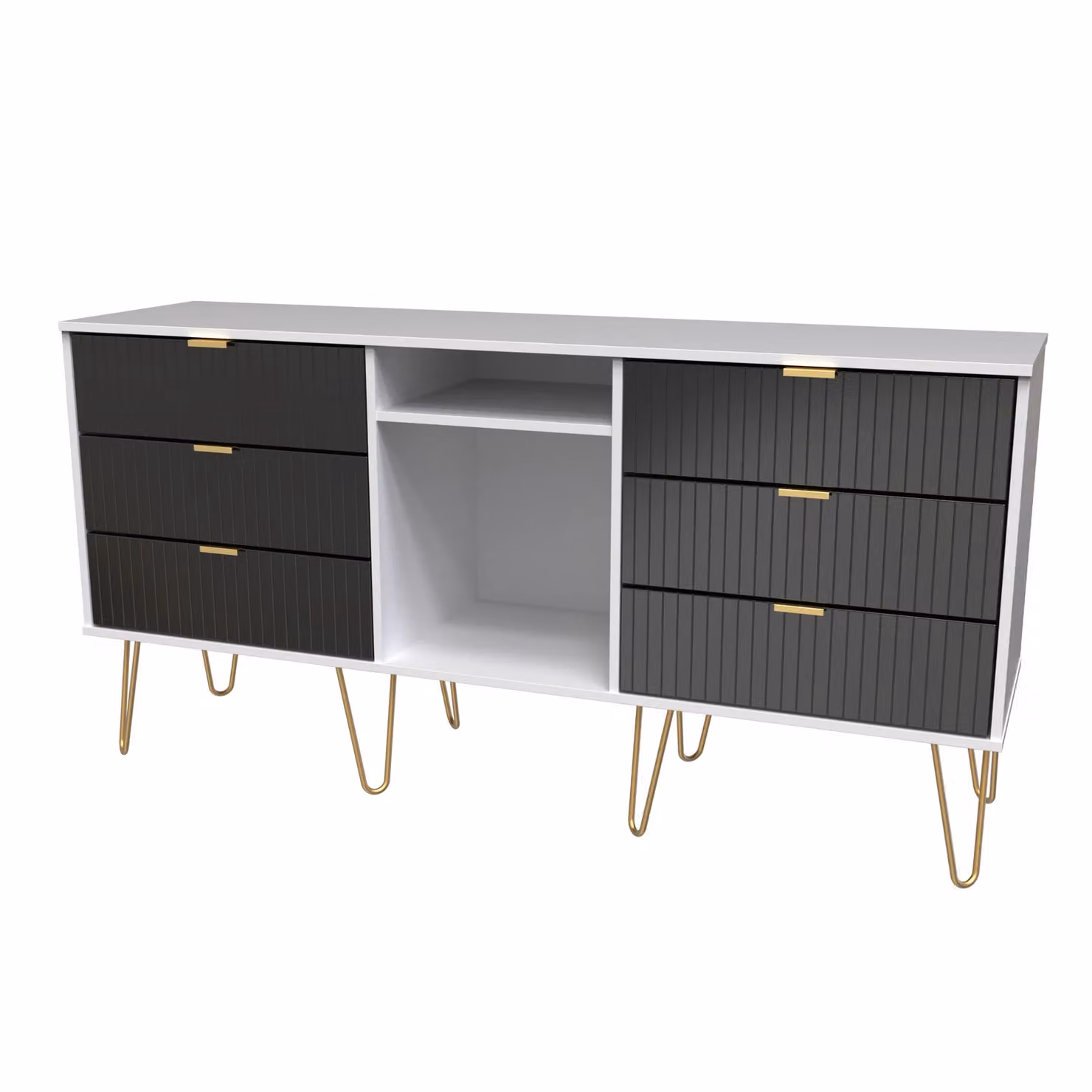 2 U Bexley 6 Drawer Sideboard in True Black with Gold Accents, Ready Assembled – 2
