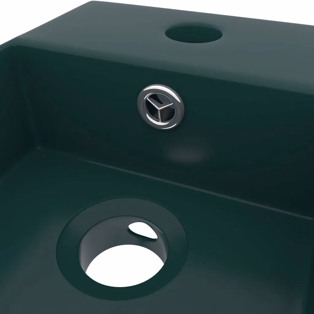 Berkfield Home Rectangular Ceramic Countertop Bathroom Sink with Overflow in Dark Green – 3