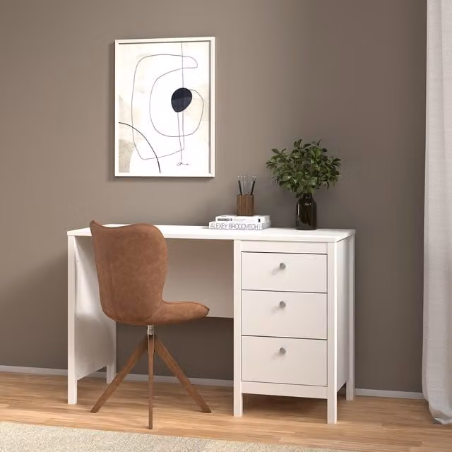 Furniture To Go Madrid Modern Writing Desk with 3 Drawers in Matt Black and White