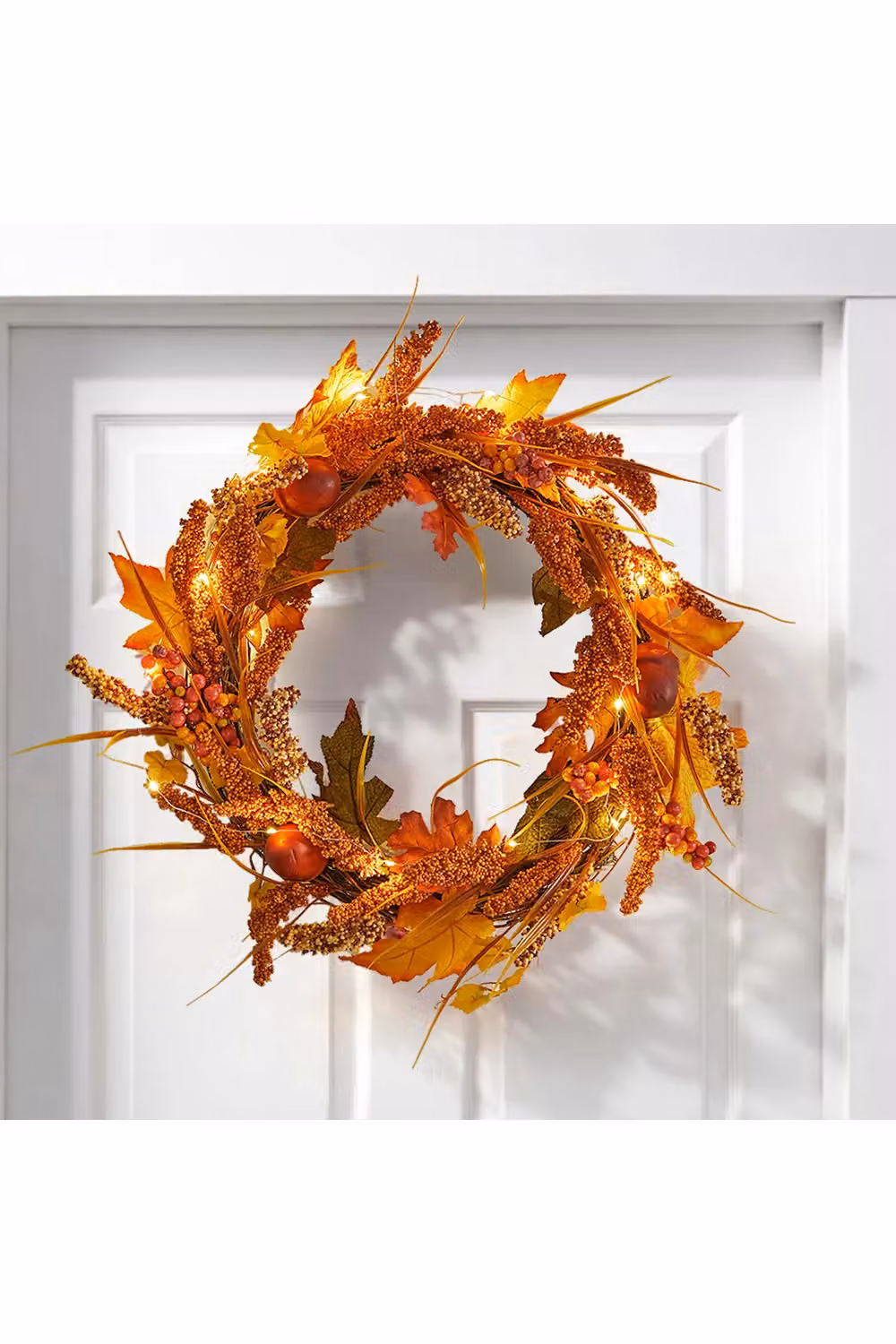 Living and Home Artificial Maple Leaf and Acorn Autumn Harvest Wreath with LED Lights in Orange – 2