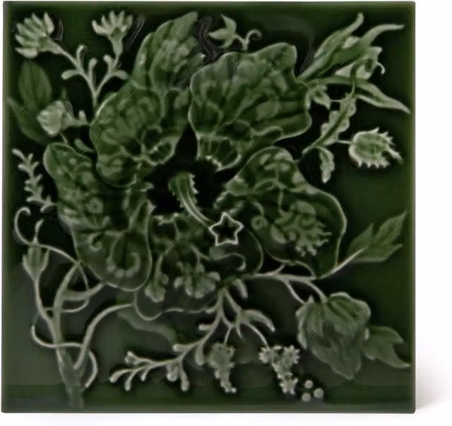 House of Hackney Artemis Hibiscus Relief Field Tile Sample, Green, W/D/H: 15.24 x 15.24 x 15.24 cm