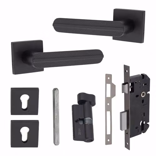 Golden Grace Lima Euro Lock Door Handles with Rosette Set, Matt Black, 1 Pair – 1