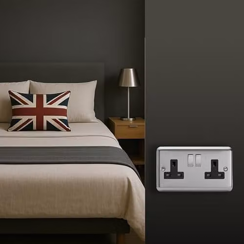 Varilight 2-Gang Double Switched Socket in Grey with Black Insert – 2