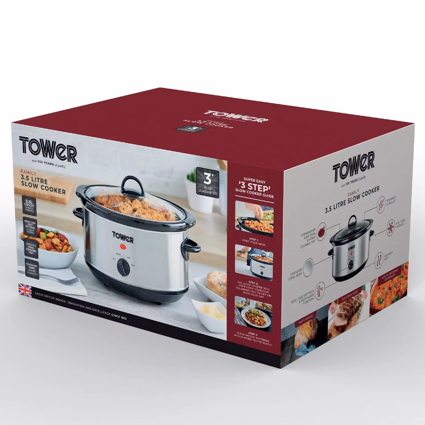 Tower 3.5L Slow Cooker in Silver Stainless Steel with Keep Warm Function and Dishwasher Safe Parts – 6
