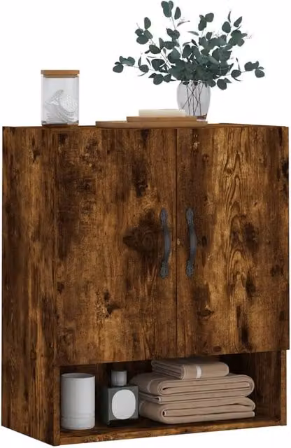 Berkfield Home Smoked Oak Wall Cabinet in Brown, W/D/H: 60 x 31 x 70 cm