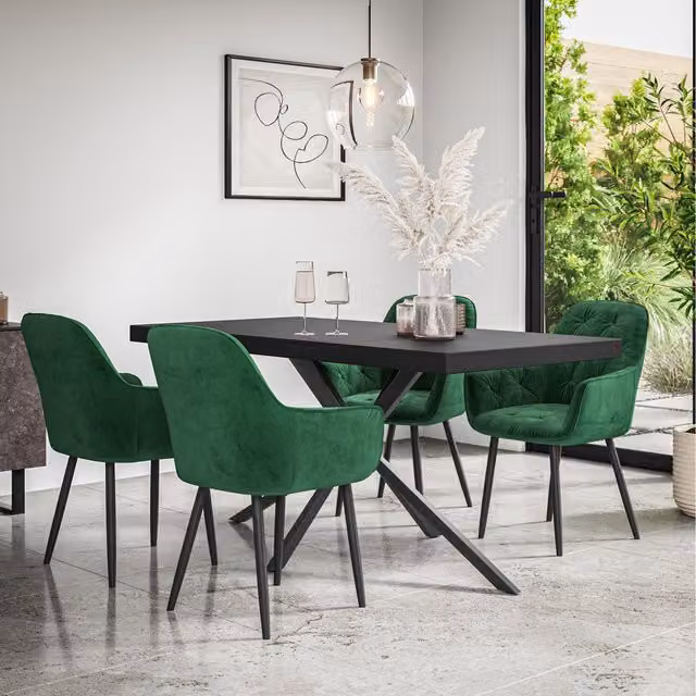 More4Homes Donni Dining Table and 6 Anika Velvet Chairs Set in Oak and Green/Black