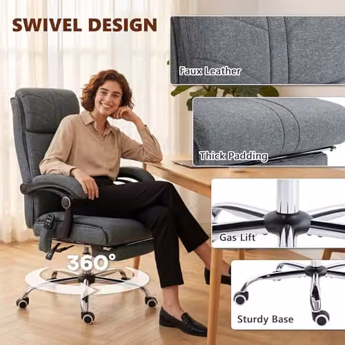 Vinsetto Grey Microfibre Executive Massage Office Chair with Heating and 4-Point Vibration, Height Adjustable, W/D/H: 64 x 76 x 120 cm – 8