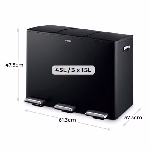 Tower 45L Recycling Pedal Bin with Removable Inner Buckets, Black – 6