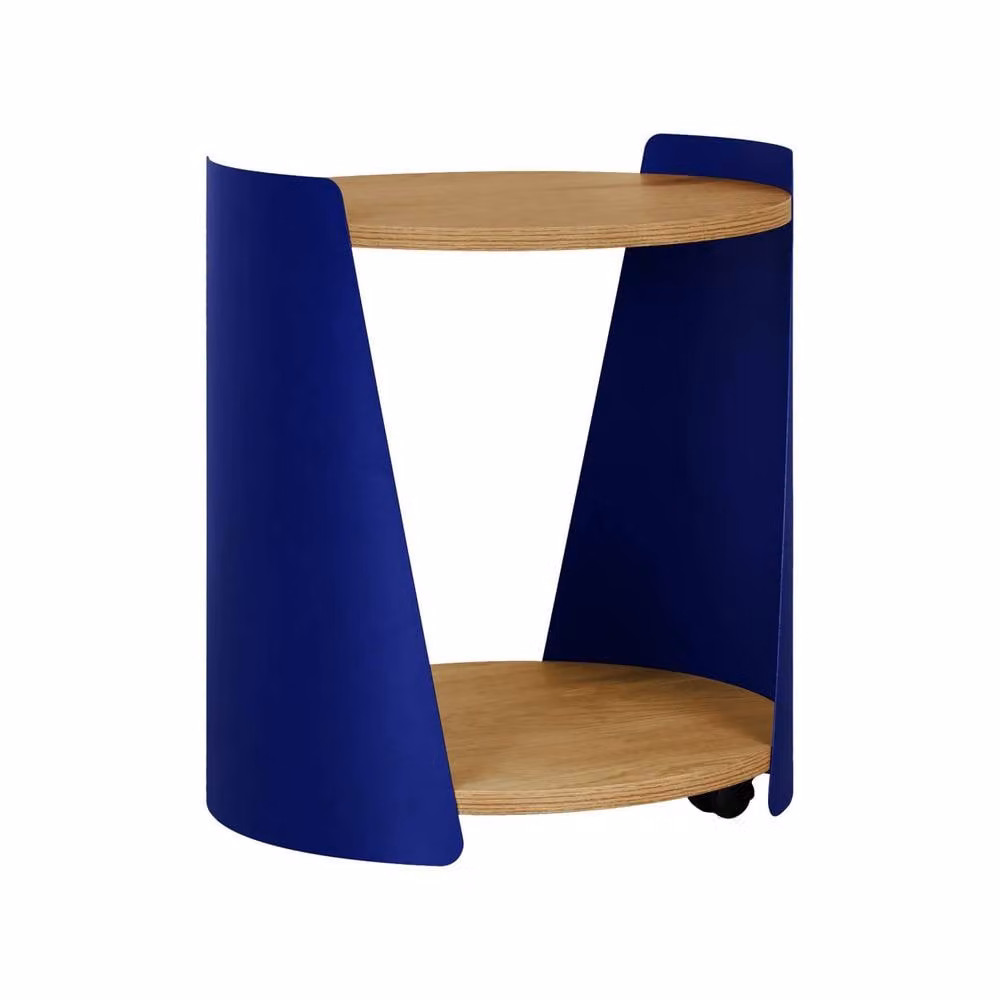 sweeek Blue Curved Metal and Wood Side Table with Castors, W/D/H: 39.5 x 40 x 46 cm – 2