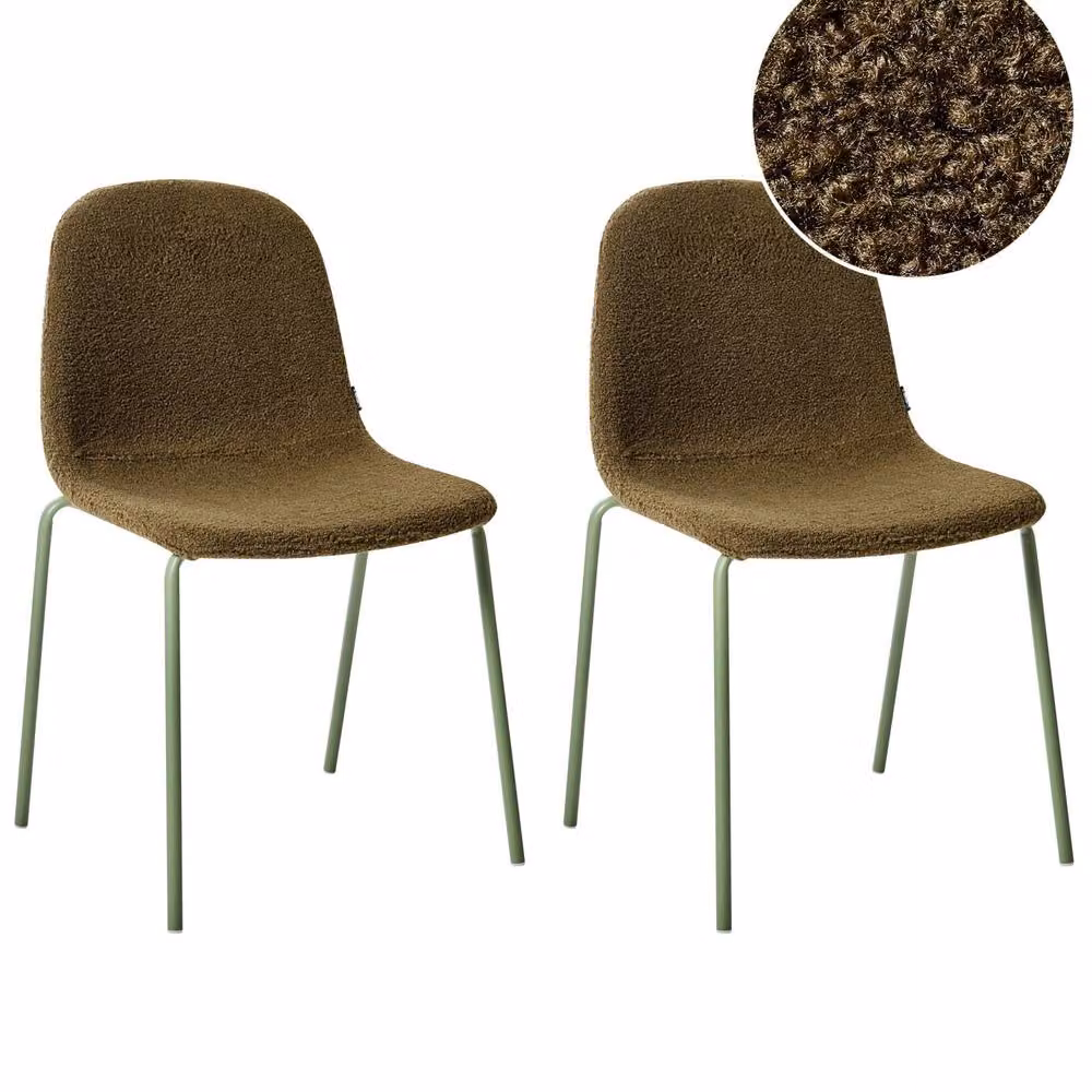 Wyld and Coco Set of 2 Green Bouclé Conference Chairs with Metal Legs – 2