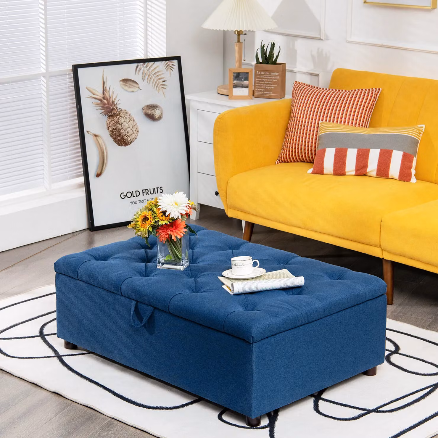 Gymax Convertible Sofa Bed Folding Ottoman Sleeper in Blue – 6