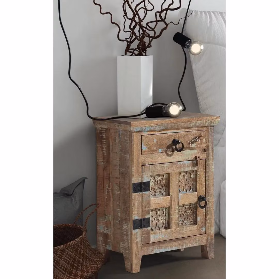 Jaipur Furniture Ltd Aravali Bedside Table Right in Brown Mango Wood, W: 51 cm, D: 33 cm, H: 71 cm – 2