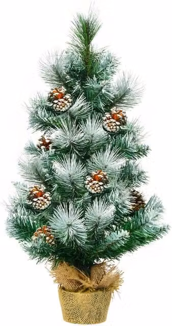 Costway Snow Flocked Pine Artificial Christmas Tree with Pine Cone Decoration, Green, Height: 60 cm – 1