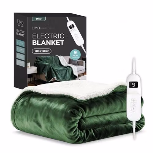 DMD Collective Green Fleece and Sherpa Electric Heated Blanket with Timer, W/D/H: 120 x 160 cm – 1
