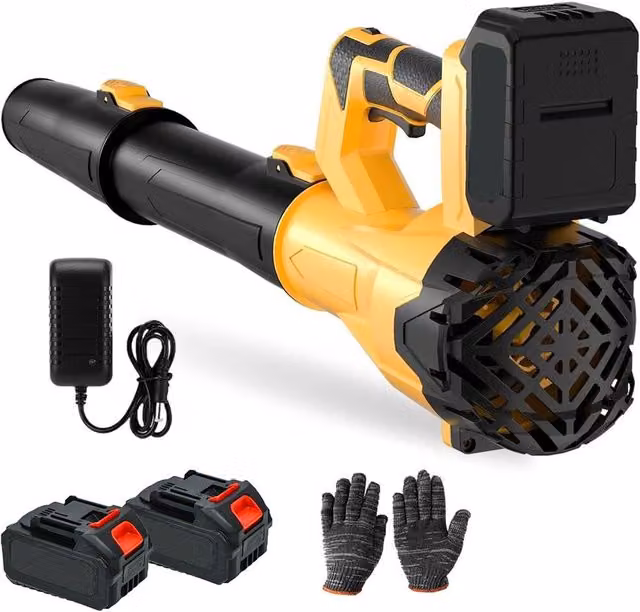 Ventryn Brushless 21V Cordless Leaf Blower with 6 Speeds, 2 Rechargeable Batteries and Charger, Yellow