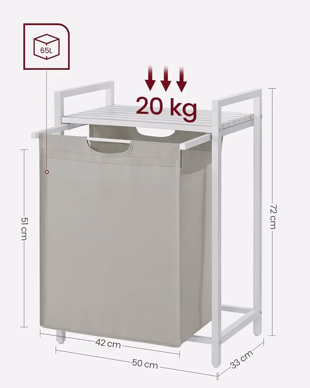 VASAGLE Large Laundry Basket with Shelf and Removable Liner in White – 2