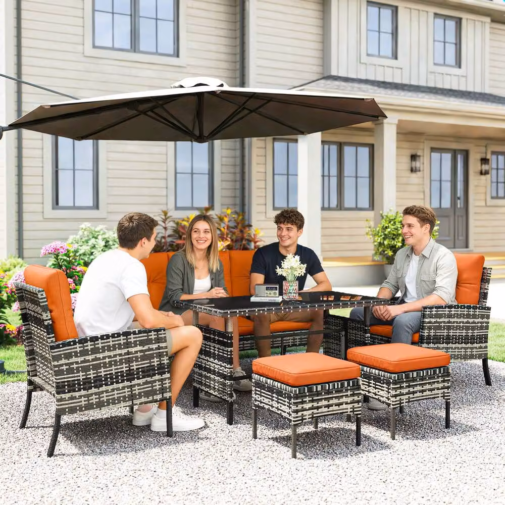 STILVORA Modern Garden Furniture Set with Dining Table and Cushions in Orange – 3