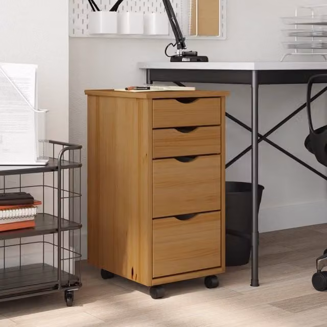 Berkfield Home MOSS Rolling Cabinet with Drawers in Honey Brown Solid Pine Wood – 1