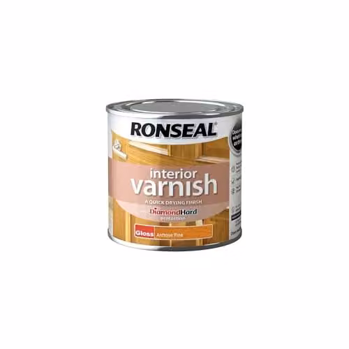 Ronseal Quick Dry Gloss Interior Wood Varnish, Brown, 250ml