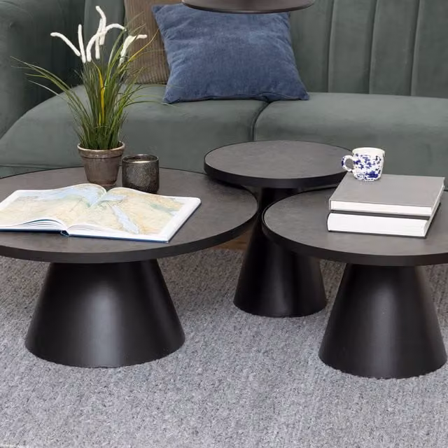 Furniture To Go Soli Round Ceramic Coffee Table in Black, W/D/H: 45 x 45 x 45 cm