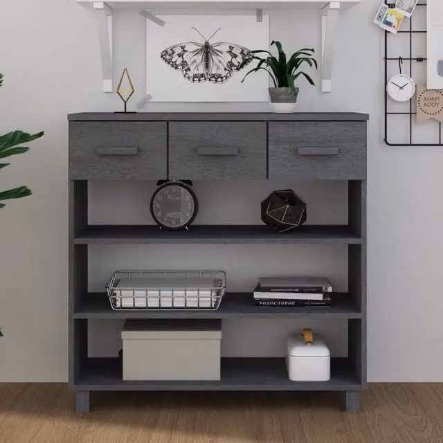 Berkfield Home HAMAR Console Table in Dark Grey Solid Pine Wood, W/D/H: 90 x 35 x 90 cm – 1