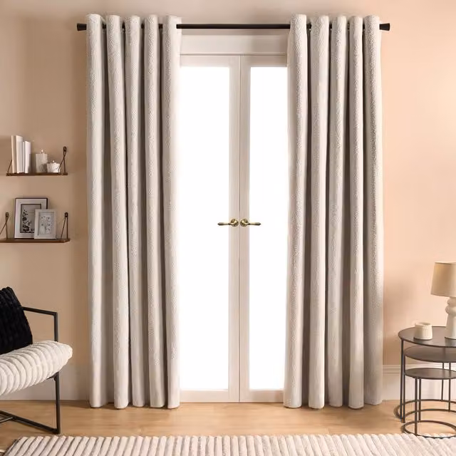 OHS Pair of Cream Boucle Blackout Eyelet Curtains, Width: 167 cm, Drop: 183 cm
