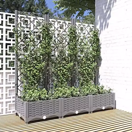 vidaXL Garden Planter with Trellis in Grey, W/D/H: 120 x 40 x 121.5 cm – 2