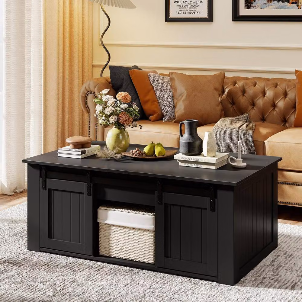 Costway Black Farmhouse Lift Top Coffee Table with Storage Doors – 4