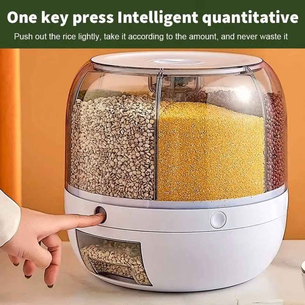NESTLUNE 360 Degree Rotating 6-Grid Cereal and Rice Grain Dispenser in Transparent Plastic – 4