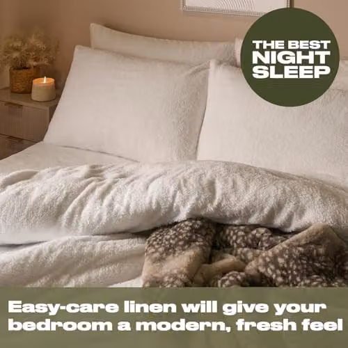 OHS White Teddy Fleece Duvet Cover and Pillowcase Set – 3