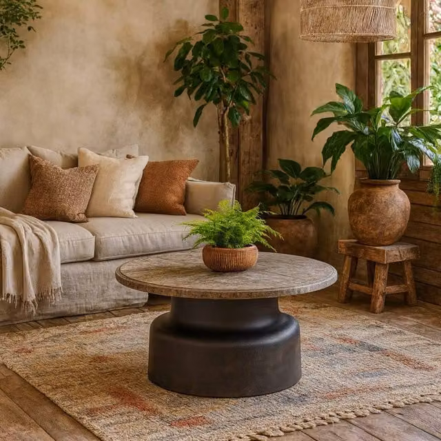 Wyld Haus Les Orangers Round Black Marble Coffee Table, H 72 cm, W 72 cm, D 40 cm