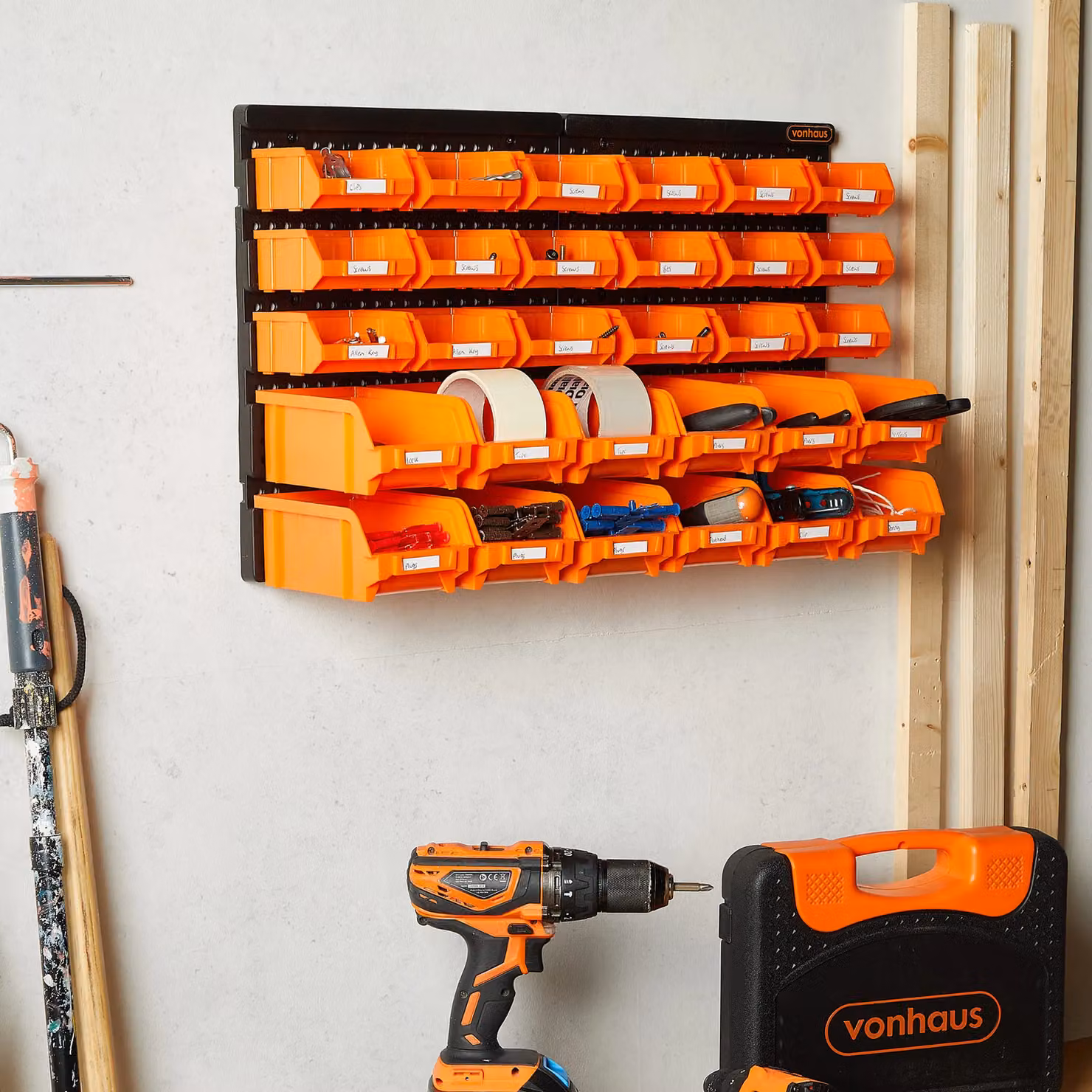 VonHaus 30 Piece Wall Mounted Workshop Storage Organiser Set in Orange – 5