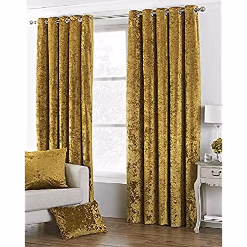 Paoletti Verona Crushed Velvet Eyelet Curtains, Yellow, W: 229 cm, H: 137 cm