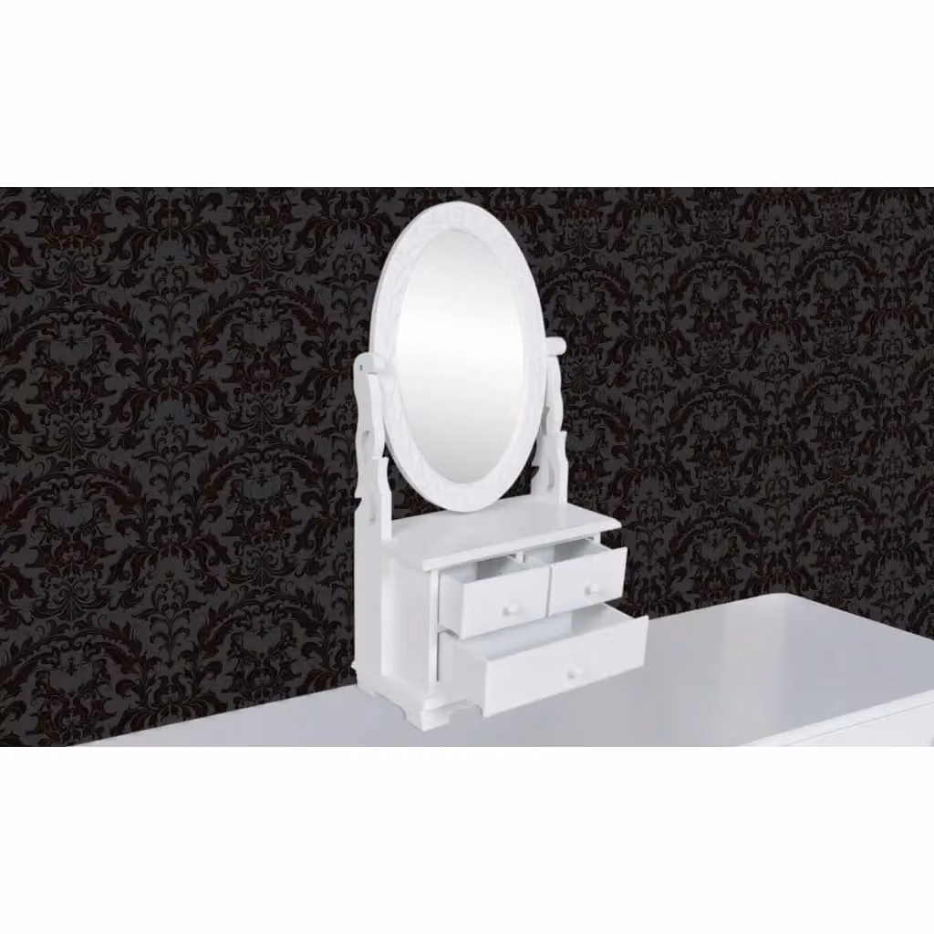 Berkfield Home Vintage Vanity Makeup Table with Oval Swing Mirror in White MDF – 2
