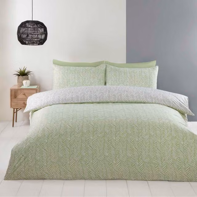 Rapport Home Helston Microfibre Duvet Cover and Pillowcase Set, Green, W: 180 cm, H: 200 cm