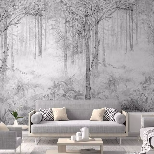 Grandeco Fairytale Trees Grey Nature Mural, W: 280 cm, H: 159 cm